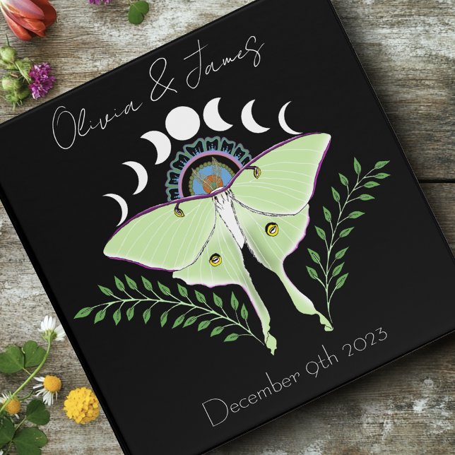 Mystical Black Boho Luna Moth Moon Phases Wedding 3 Ring Binder (Creator Uploaded)