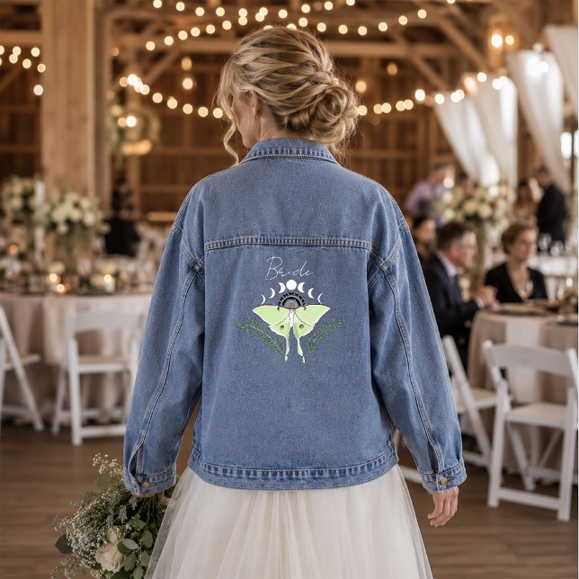 Mystical Black Boho Luna Moth Moon Phases Wedding Denim Jacket (Creator Uploaded)