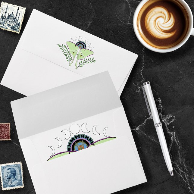 Mystical Black Boho Luna Moth Moon Phases Wedding Envelope (Creator Uploaded)