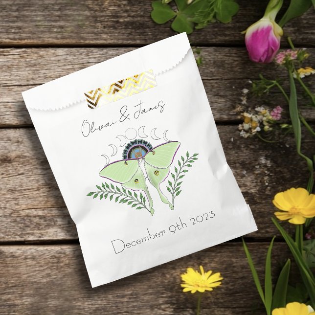 Mystical Black Boho Luna Moth Moon Phases Wedding Favor Bag (Creator Uploaded)
