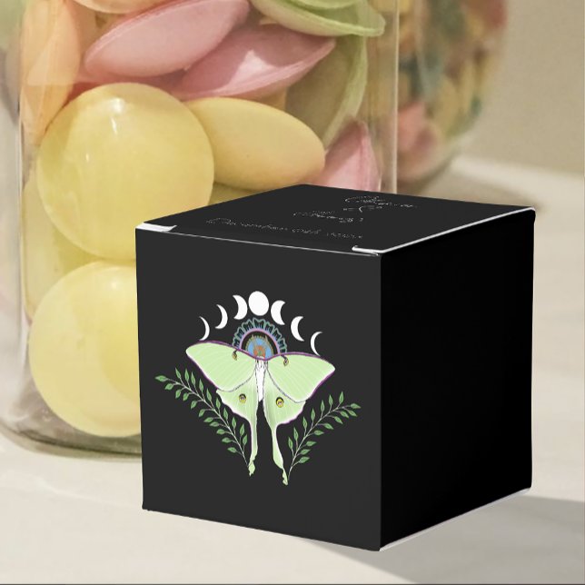 Mystical Black Boho Luna Moth Moon Phases Wedding Favor Boxes (Creator Uploaded)