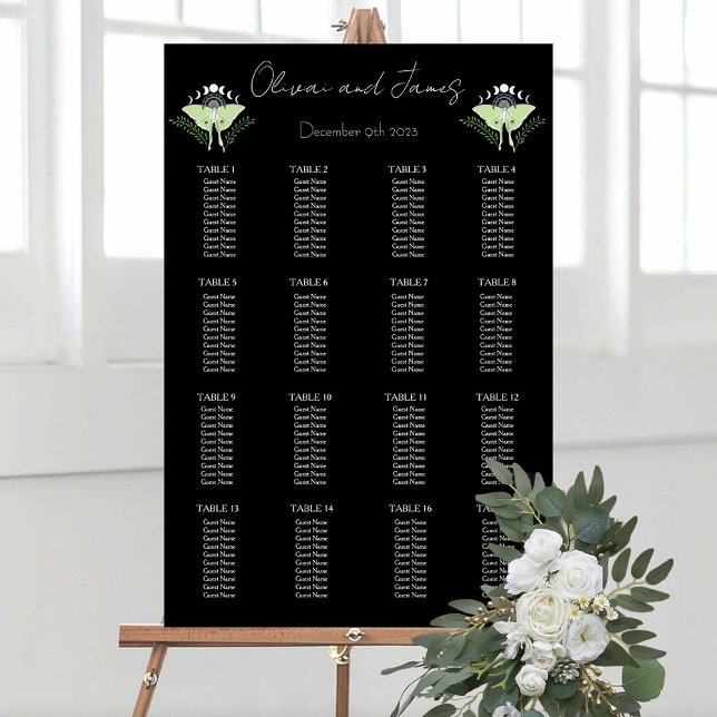 Mystical Black Boho Luna Moth Moon Phases Wedding Foam Board (Creator Uploaded)