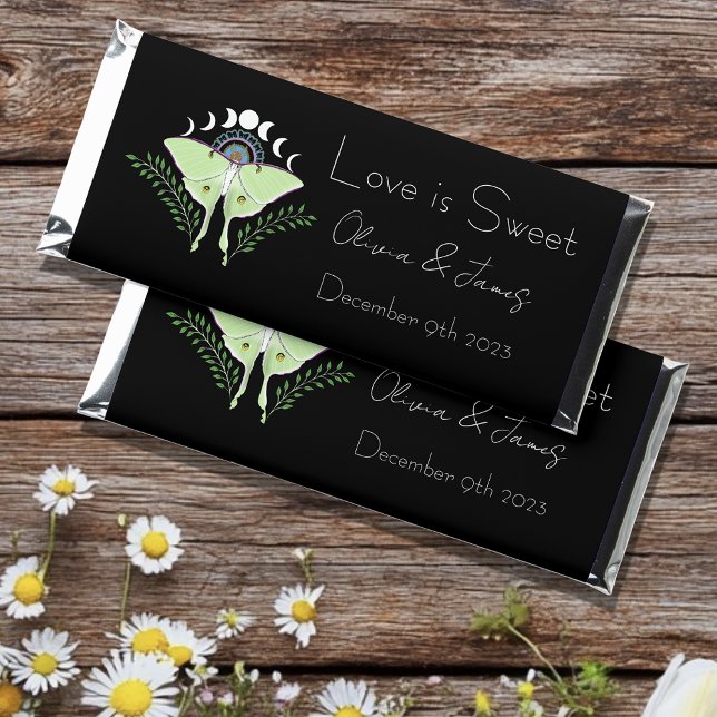 Mystical Black Boho Luna Moth Moon Phases Wedding Hershey Bar Favors (Creator Uploaded)