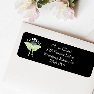 Mystical Black Boho Luna Moth Moon Phases Wedding Label