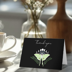Mystical Black Boho Luna Moth Moon Phases Wedding Letterpress Thank You Card