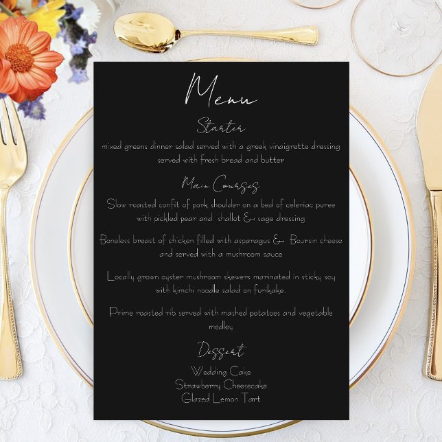 Mystical Black Boho Luna Moth Moon Phases Wedding Menu (Creator Uploaded)
