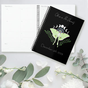 Mystical Black Boho Luna Moth Moon Phases Wedding Planner