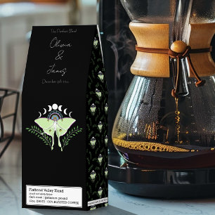 Mystical Black Boho Luna Moth Moon Phases Wedding Roasted Coffee