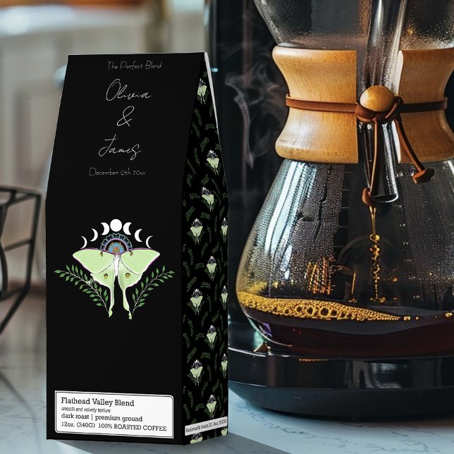 Mystical Black Boho Luna Moth Moon Phases Wedding Roasted Coffee (Creator Uploaded)