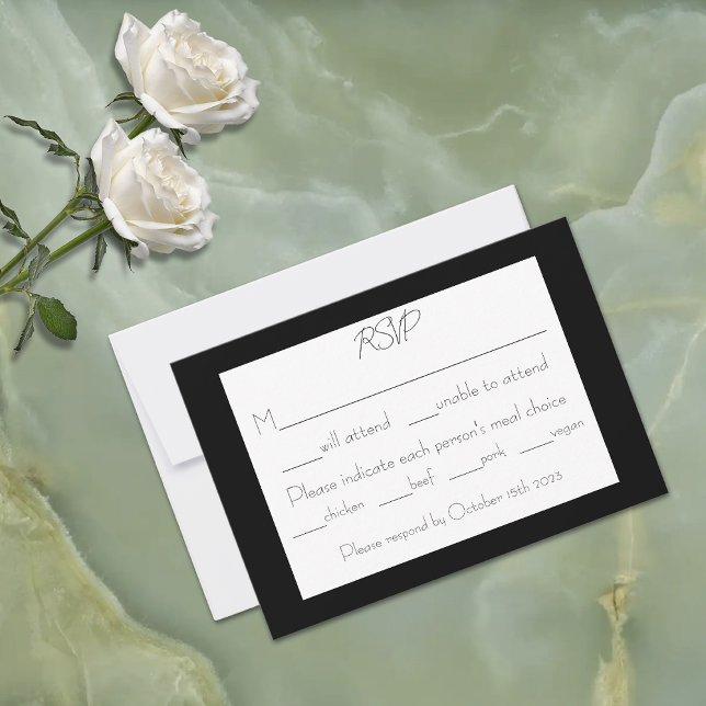 Mystical Black Boho Luna Moth Moon Phases Wedding RSVP Card (Creator Uploaded)