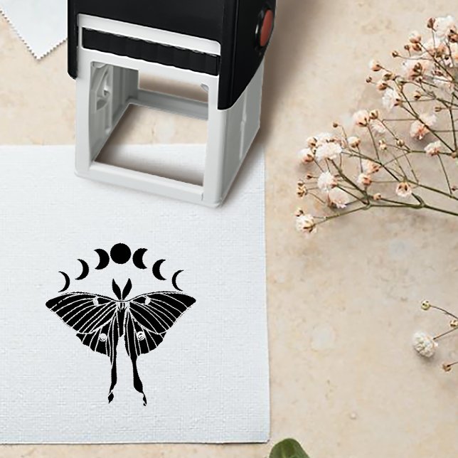 Mystical Black Boho Luna Moth Moon Phases Wedding Self-inking Stamp (Creator Uploaded)