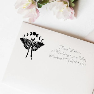 Mystical Black Boho Luna Moth Moon Phases Wedding Self-inking Stamp