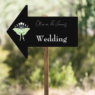 Mystical Black Boho Luna Moth Moon Phases Wedding Sign