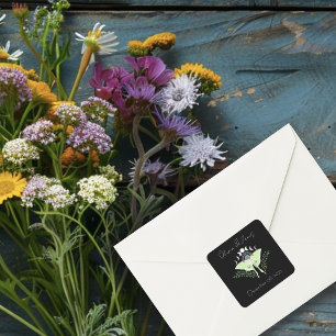 Mystical Black Boho Luna Moth Moon Phases Wedding Square Sticker