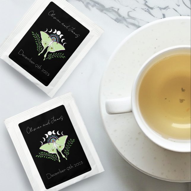 Mystical Black Boho Luna Moth Moon Phases Wedding Tea Bag Drink Mix (Creator Uploaded)