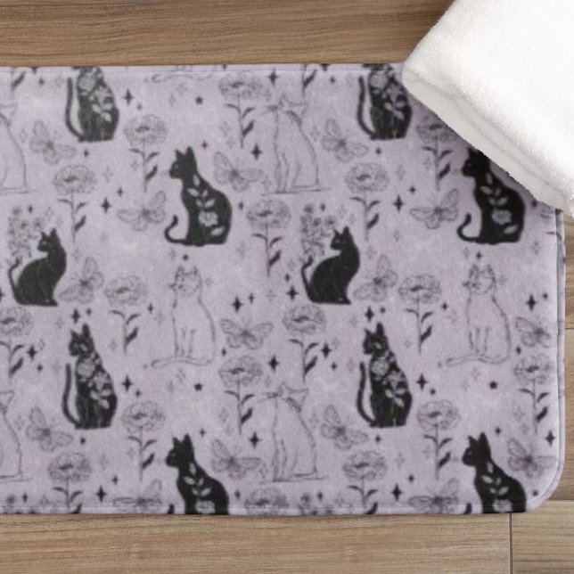 Mystical Black Cat and Butterfly Pattern | Witchy Bath Mat (Creator Uploaded)