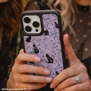 Mystical Black Cat and Butterfly Pattern Witchy iPhone 15 Pro Max Case