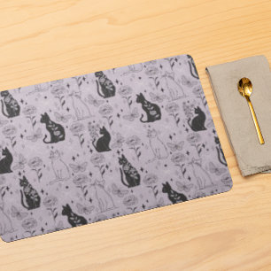 Mystical Black Cat and Butterfly Pattern Witchy Placemat