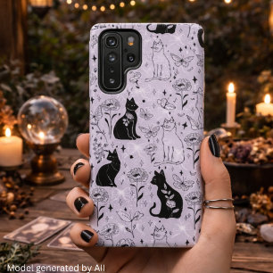 Mystical Black Cat and Butterfly Pattern Witchy Samsung Galaxy S22 Ultra Case