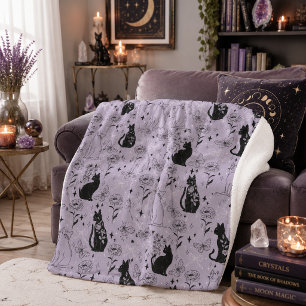 Mystical Black Cat and Butterfly Pattern   Witchy Sherpa Blanket