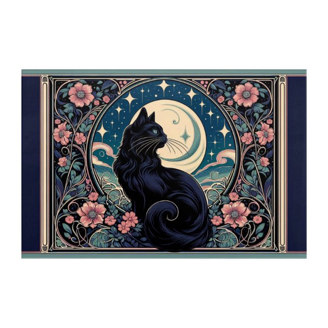 Mystical Black Cat Art Nouveau Acrylic Print (Front)