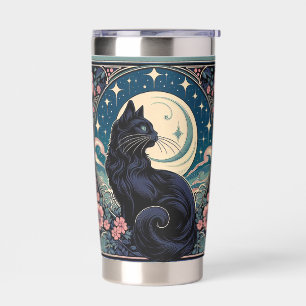 Mystical Black Cat Art Nouveau Acrylic Print Insulated Tumbler