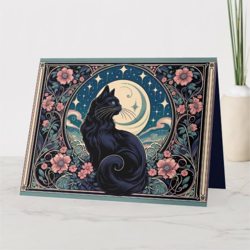 Mystical Black Cat Art Nouveau