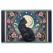 Mystical Black Cat Art Nouveau Metal Print