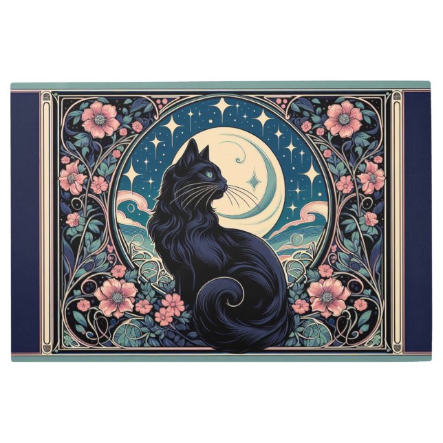 Mystical Black Cat Art Nouveau Metal Print (Front)