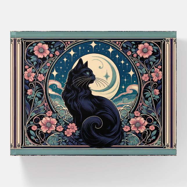 Mystical Black Cat Art Nouveau Paperweight (Front)