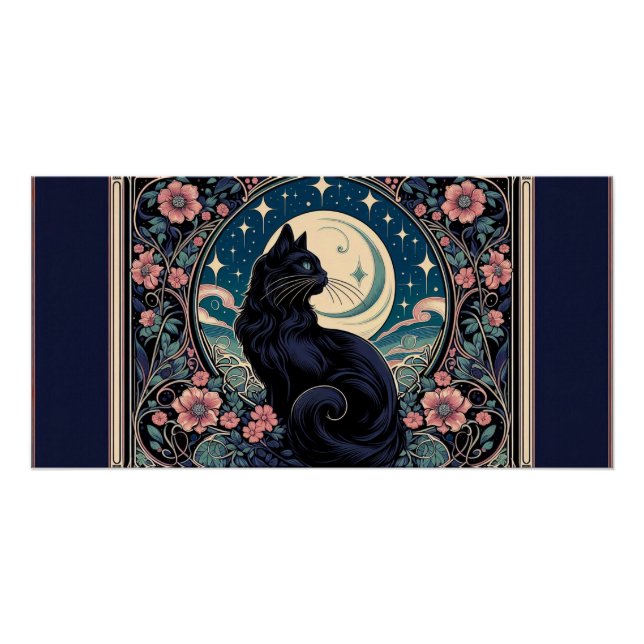 Mystical Black Cat Art Nouveau Poster (Front)