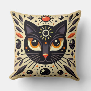 Mystical Black Cat Celestial Glow Home Decor Throw Pillow