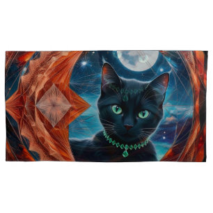 Mystical Black Cat Celestial Mandala Pillow Case