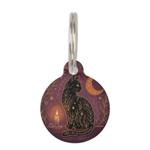 Mystical Black Cat Celestial Witchy Halloween Pet ID Tag