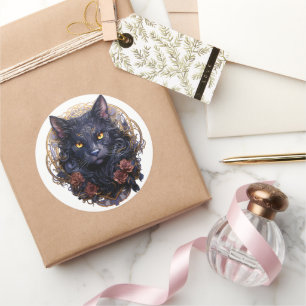Mystical Black Cat Classic Round Sticker
