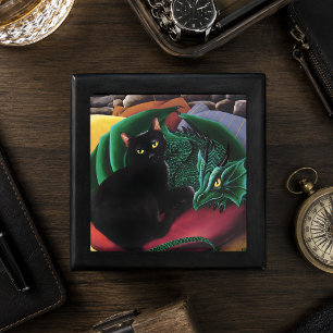 Mystical Black Cat Emerald Green Dragon Fantasy Gift Box
