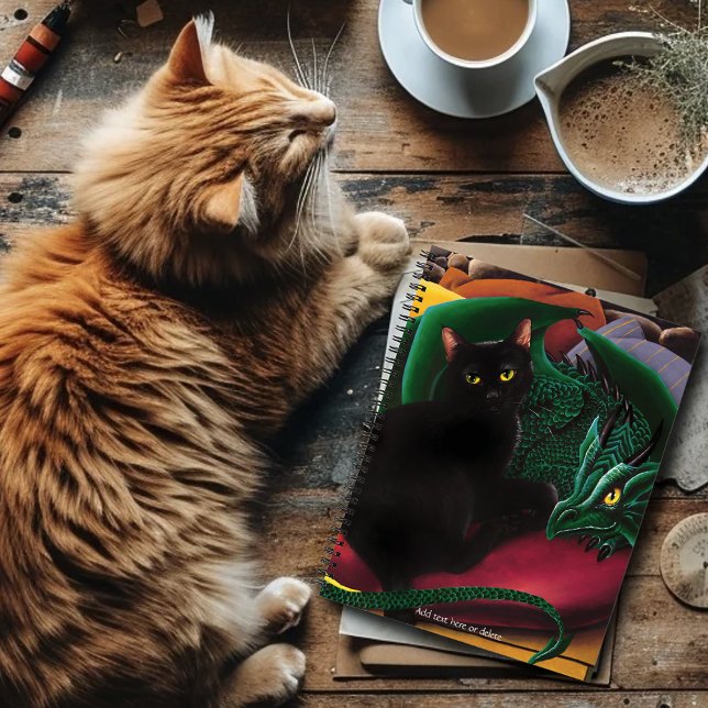Mystical Black Cat Emerald Green Dragon Fantasy Notebook (Creator Uploaded)
