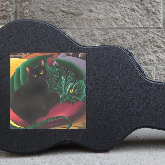Mystical Black Cat Emerald Green Dragon Fantasy Sticker (Creator Uploaded)