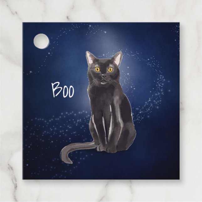 Mystical Black Cat Halloween Gift Tags (Front)