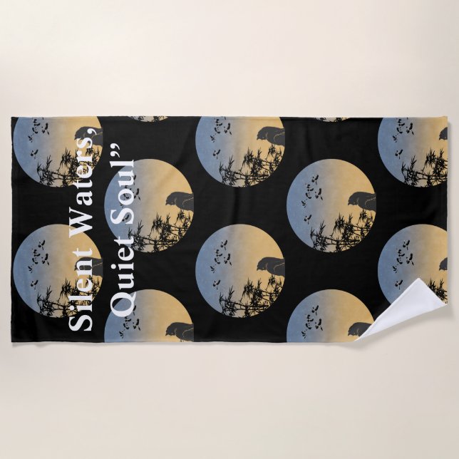 Mystical Black Cat Japanese Bamboo Beach Towel (Front)