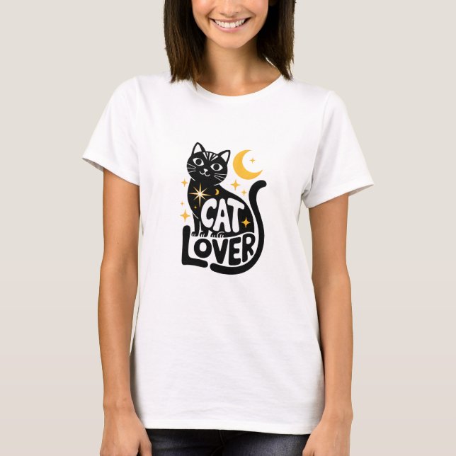 Mystical Black Cat Lover Cute Moon And Stars Cat  T-Shirt (Front)