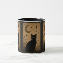 Mystical Black Cat Moon and Stars Vintage Gothic