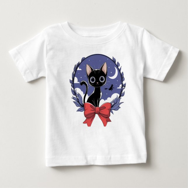 Mystical Black Cat Nightscape Baby T-Shirt (Front)