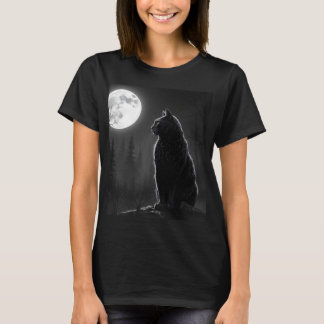 Mystical Black Cat Under Full Moon Gothic Art Wome T-Shirt