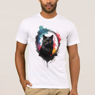 Mystical Black Cat Watercolor Bold and Artistic T-Shirt