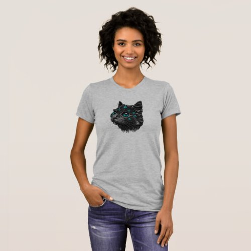 Mystical Black Cat with Mesmerizing Blue Eyes T_Shirt