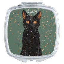 Mystical Black Cat with Orange Eyes and Glitter