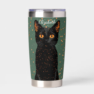 Mystical Black Cat with Orange Eyes and Glitter Insulated Tumbler