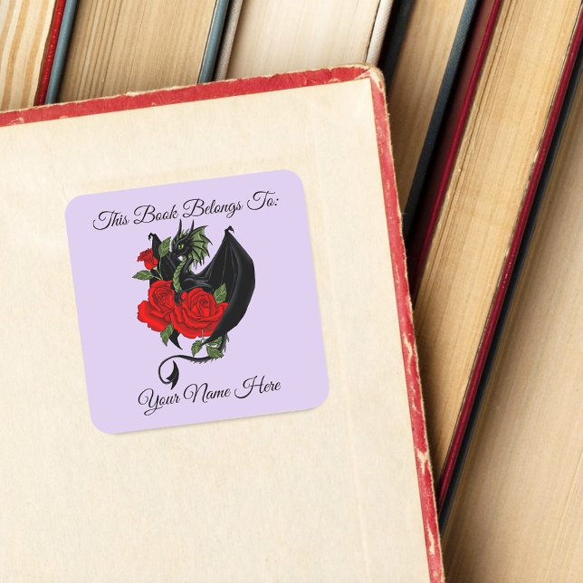 Mystical Black Dragon Red Roses Lavender Bookplate (Creator Uploaded)