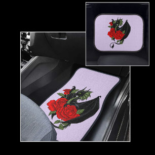 Mystical Black Dragon Red Roses Lavender Gothic Car Floor Mat